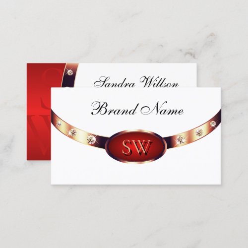 Luxurious Rose Gold White and Red Monogram Jewels  Business Card