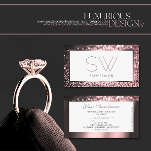 Luxurious Rose Gold White Sparkle Glitter Monogram Business Card