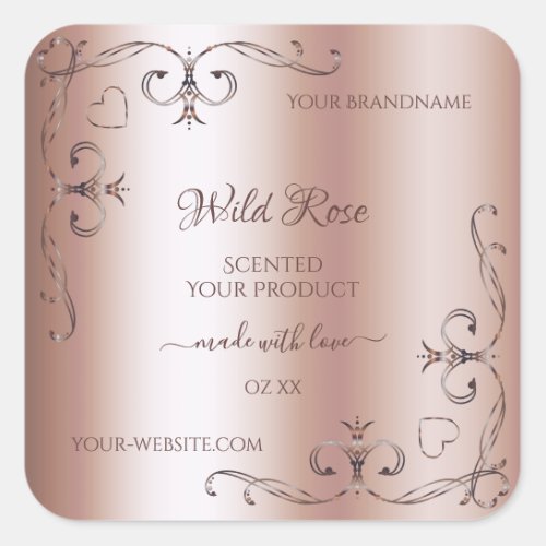Luxurious Rose Golden Product Label Ornate Corners