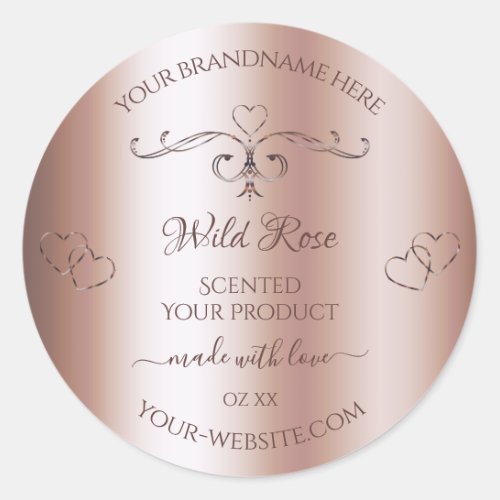 Luxurious Rose Golden Product Label Ornate Hearts