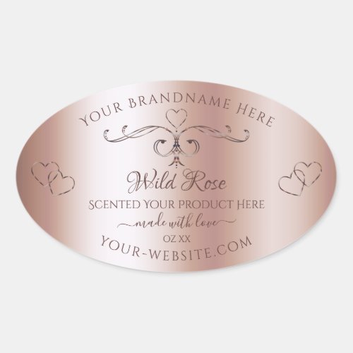 Luxurious Rose Golden Product Label Ornate Hearts
