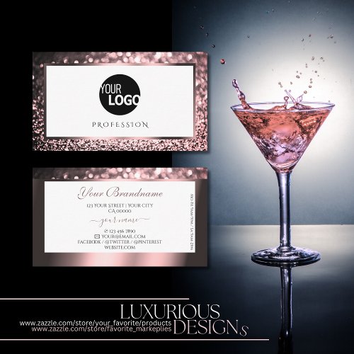 Luxurious Rose Pink and White Sparkle Glitter Logo Business Card