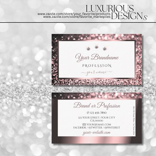 Luxurious Rose Pink White Sparkle Glitter Jewels Business Card