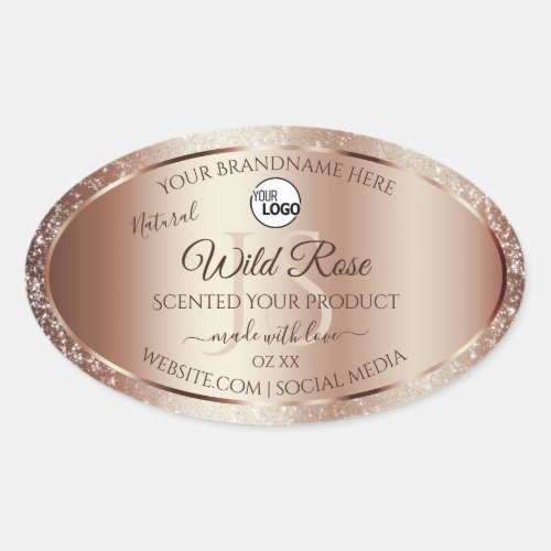 Luxurious Rosegold Glitter Product Labels Add Logo