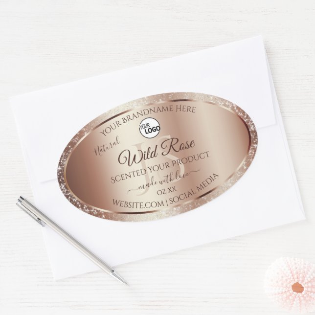 Luxurious Rosegold Glitter Product Labels Add Logo (Envelope)