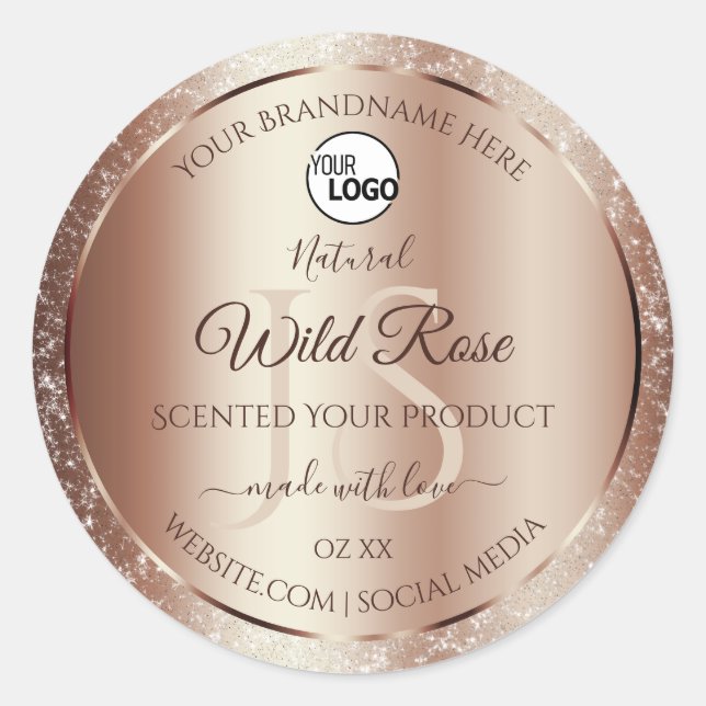 Luxurious Rosegold Glitter Product Labels Add Logo (Front)
