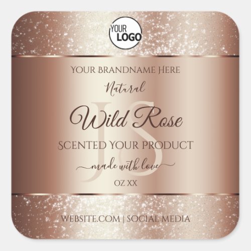 Luxurious Rosegold Glitter Product Labels Add Logo