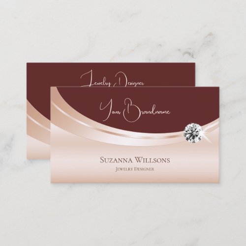 Luxurious Rosegold Wine Red with Sparkling Diamond Business Card