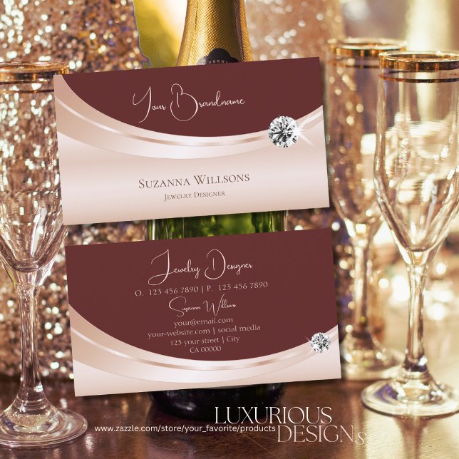 Luxurious Rosegold Wine Red with Sparkling Diamond Business Card (Creator Uploaded)