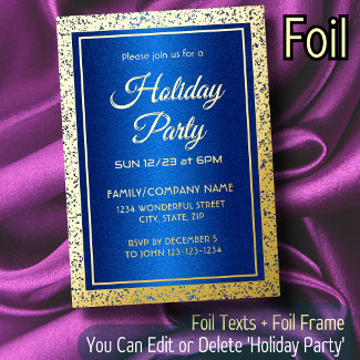 Luxurious Royal Blue and Gold Foil Holiday Party