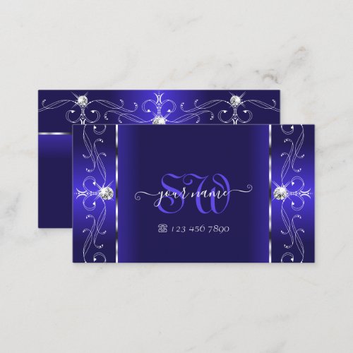 Luxurious Royal Blue Squiggled Jewels and Monogram Business Card