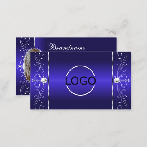 Luxurious Royal Blue Squiggled Jewels Logo  Photo Business Card