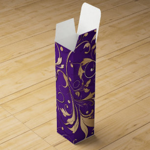 Luxurious Royal Purple and Gold Damask Patterned Wine Box
