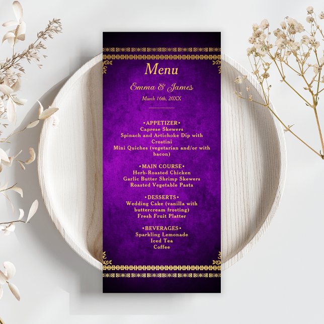 Luxurious Royal Purple & Gold Wedding  Menu (Creator Uploaded)