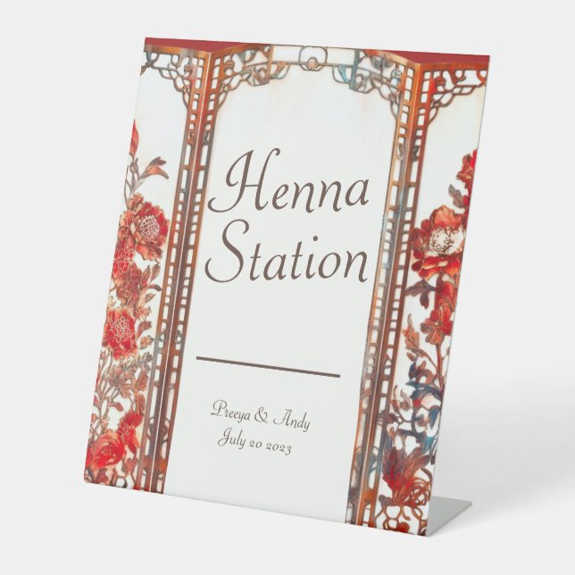 Luxurious Ruby Indian Henna Station Pedestal Sign (Front)