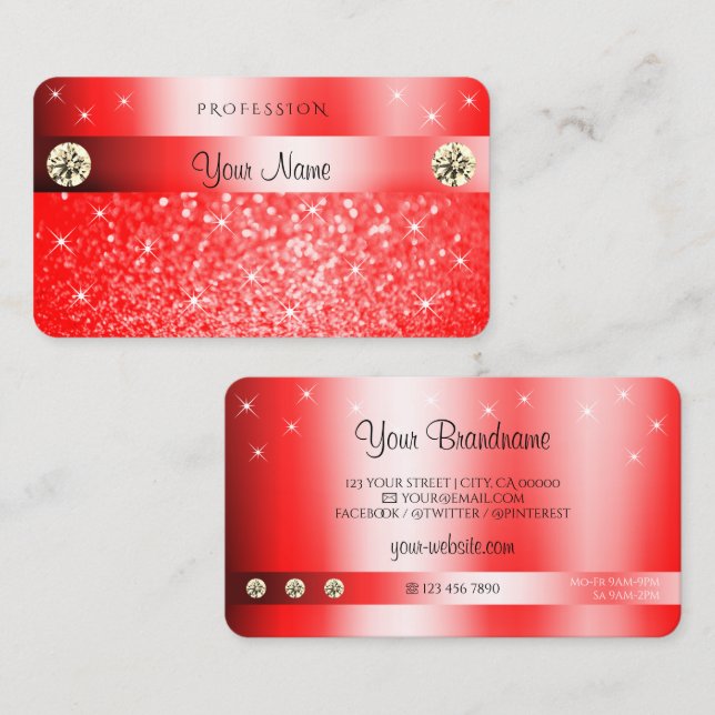 Luxurious Ruby Red Glitter Sparkle Stars Diamonds Business Card (Front/Back)