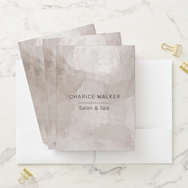 luxurious salon pearl metallic monogram pocket folder (In Situ)