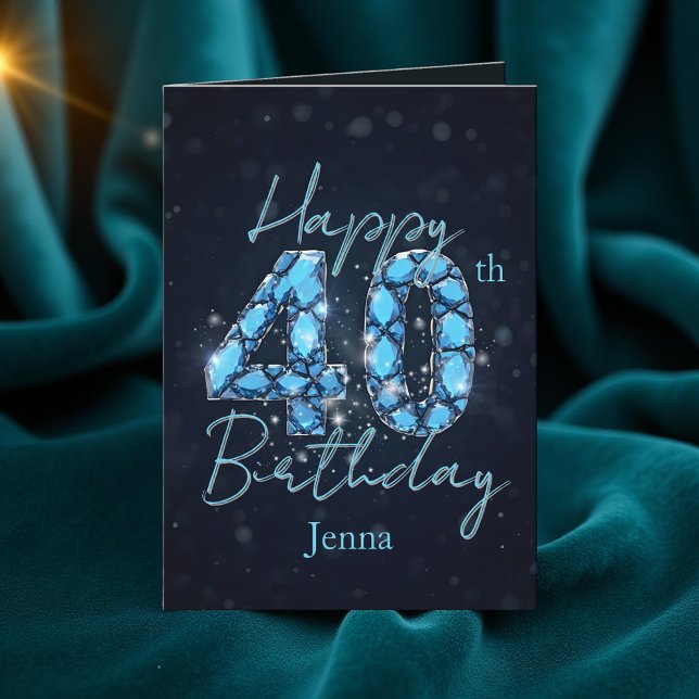 Luxurious Sapphire Blue and Black 40th Birthday Card (Creator Uploaded)