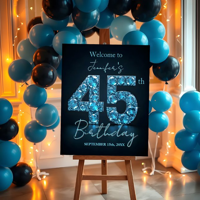 Luxurious Sapphire Blue and Black 45th Birthday Foam Board (Creator Uploaded)