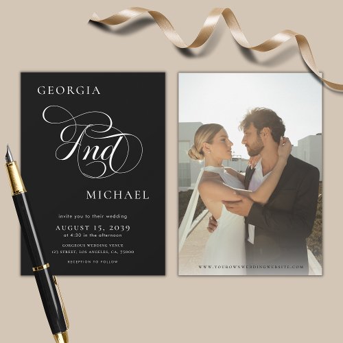 Luxurious Script Modern Minimal Photo Wedding Invitation