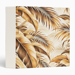 Luxurious Sepia Beige Tropical Palm Foliage Patter 3 Ring Binder