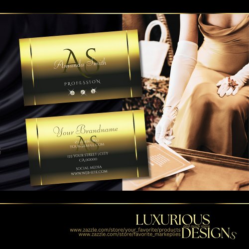 Luxurious Shimmery Gold Sparkle Diamonds Monogram Business Card