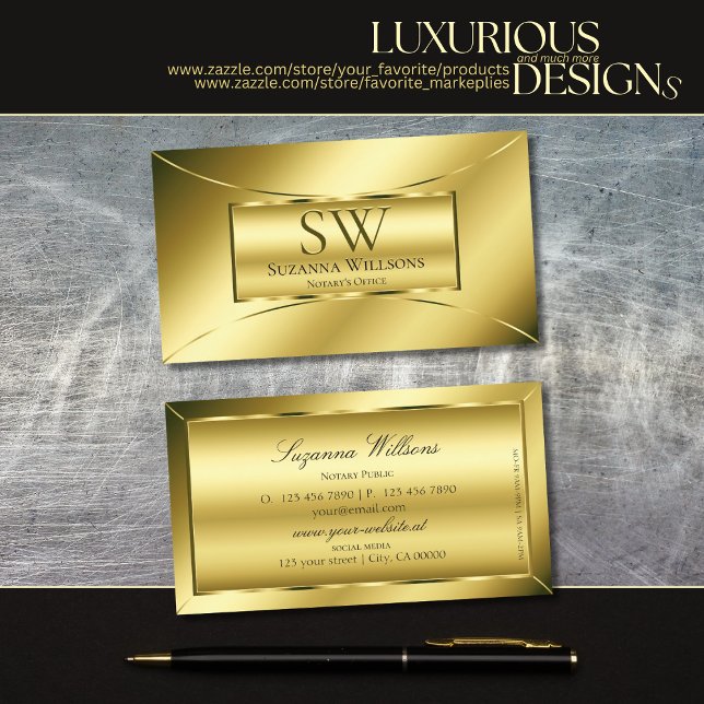 Luxurious Shimmery Gold with Monogram Professional Business Card (Creator Uploaded)