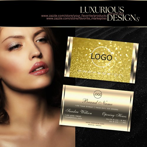 Luxurious Shimmery Golden Yellow Glitter and Logo Business Card