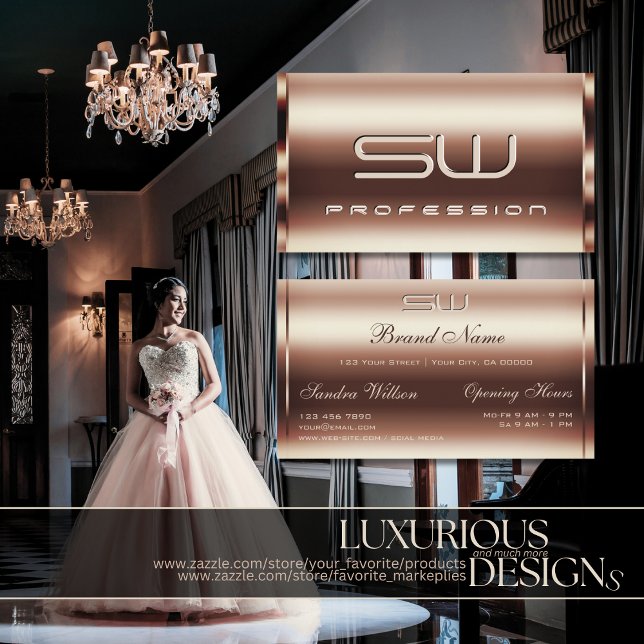 Luxurious Shimmery Rose Golden Faux 3D Initials Business Card (Creator Uploaded)