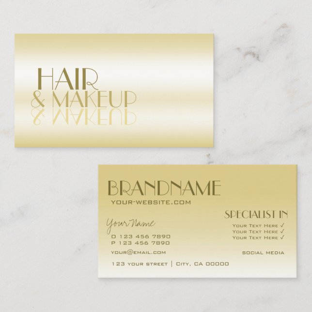 Luxurious Silky Golden Shimmer with Mirror Letters Business Card (Front/Back)