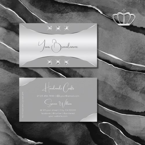 Luxurious Silver and Gray with Sparkling Diamonds Business Card