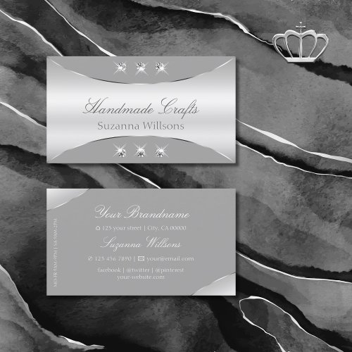 Luxurious Silver and Grey with Sparkling Diamonds Business Card