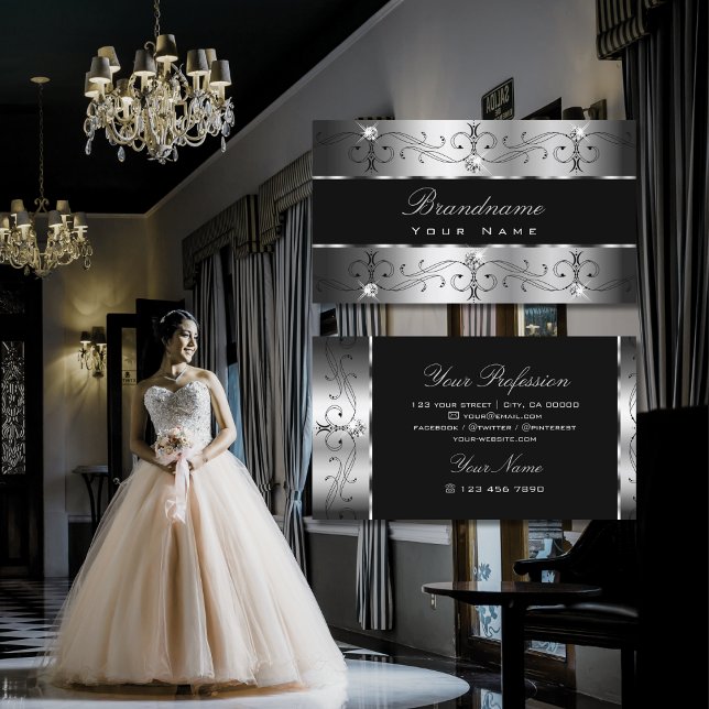 Luxurious Silver Black Ornate Borders Ornamental Business Card (Creator Uploaded)