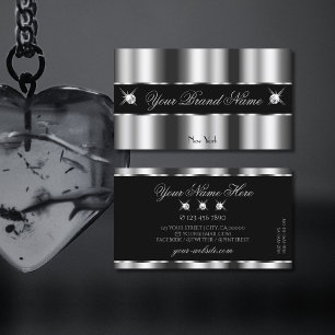 Luxurious Silver Black Sparkling Jewels Glamorous Business Card