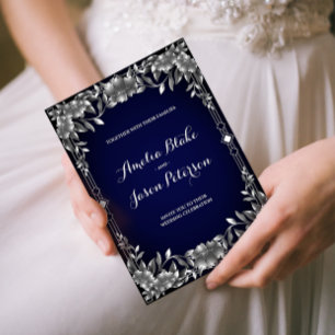 Luxurious Silver Carving Foliage Wedding Invitation