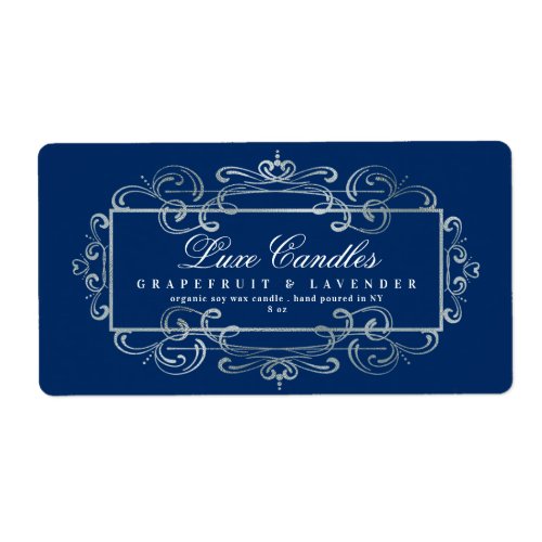 Luxurious Silver Foil Elegant Blue Product Label