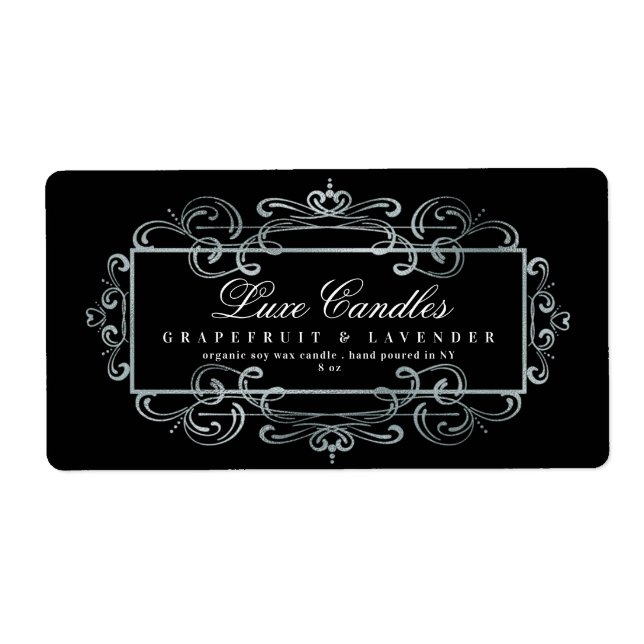 Luxurious Silver Foil Elegant Swirls Product Label (Front)