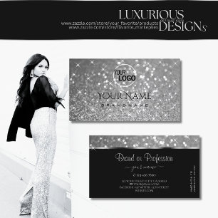 Luxurious Silver Glitter Black Luminous Stars Logo Business Card