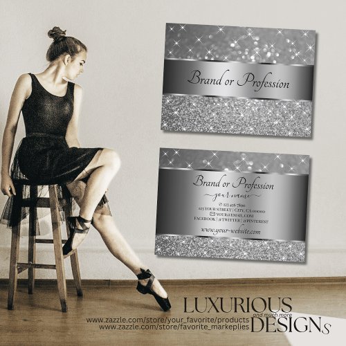 Luxurious Silver Glitter Luminous Sparkle Stars Business Card