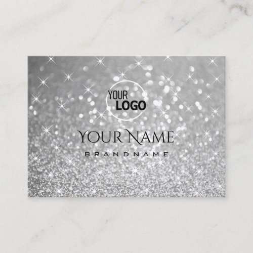 Luxurious Silver Glitter Luminous Stars Black Logo Business Card