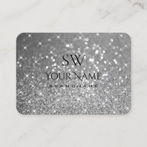 Luxurious Silver Glitter Luminous Stars Monogram Business Card