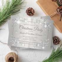 Luxurious Silver Glitter Snow Xmas Holiday Party  Invitation