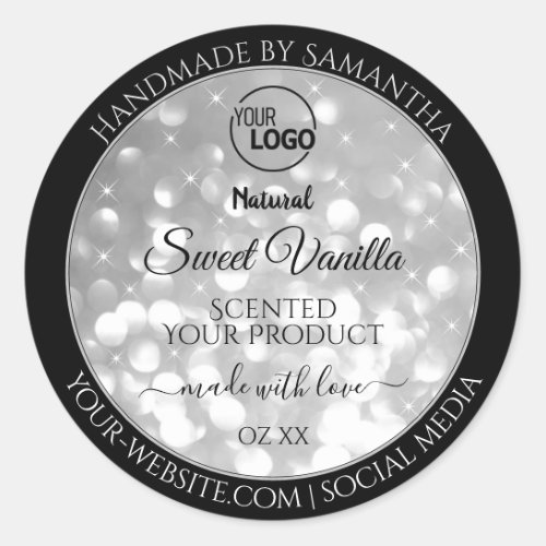 Luxurious Silver Glitter Stars Logo Product Labels