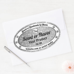 Luxurious Silver Glitter Stars Product Labels Logo