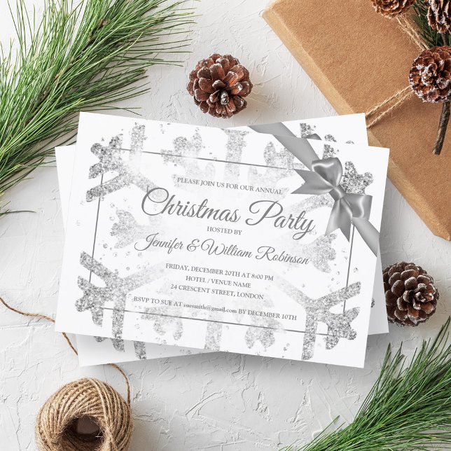 Luxurious Silver Glitter Xmas Holiday Ribbon Invitation (Luxurious Silver Glitter Xmas Holiday Ribbon Invitation)
