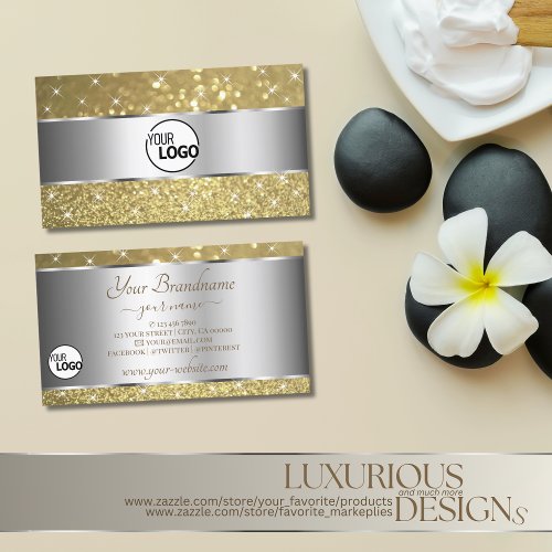 Luxurious Silver Gold Glitter Spark Stars and Logo Business Card