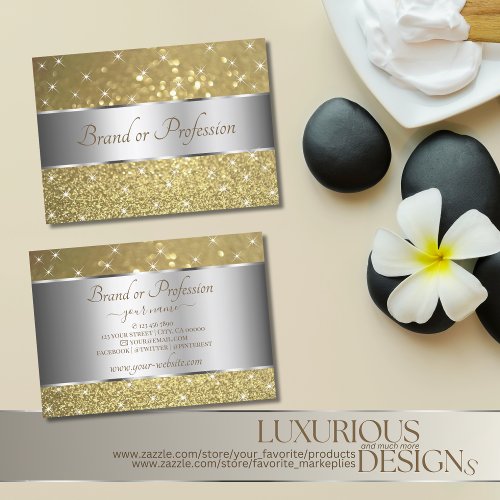 Luxurious Silver Gold Glitter Spark Stars Elegance Business Card