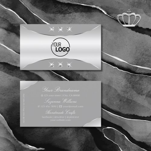 Luxurious Silver Gray Sparkling Diamonds and Logo Business Card