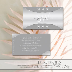 Luxurious Silver Gray with Diamonds and Monogram Business Card