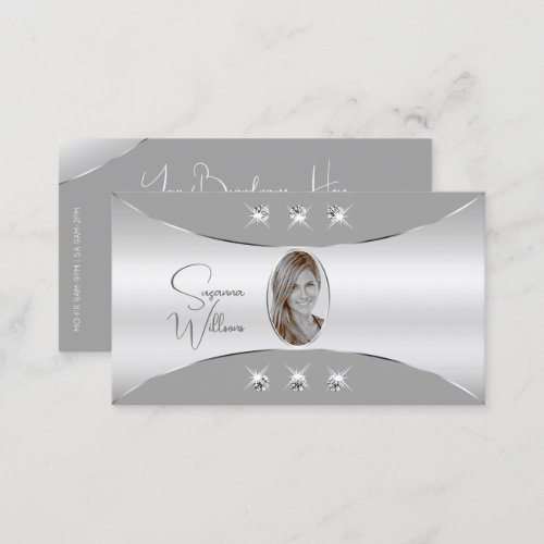 Luxurious Silver Gray with Diamonds and Photo Luxe Business Card